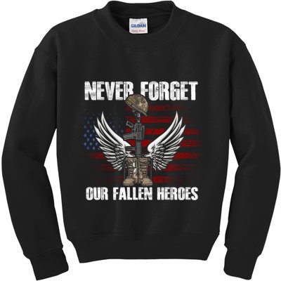 Our Fallen Heroes Veterans Memorial Day Partiotic Military Kids Sweatshirt