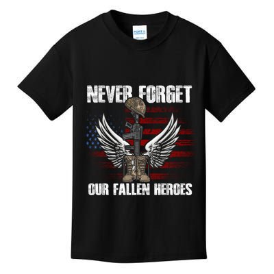 Our Fallen Heroes Veterans Memorial Day Partiotic Military Kids T-Shirt