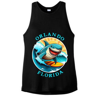 Orlando Florida Happy Surfing Shark Souvenir Ladies PosiCharge Tri-Blend Wicking Tank