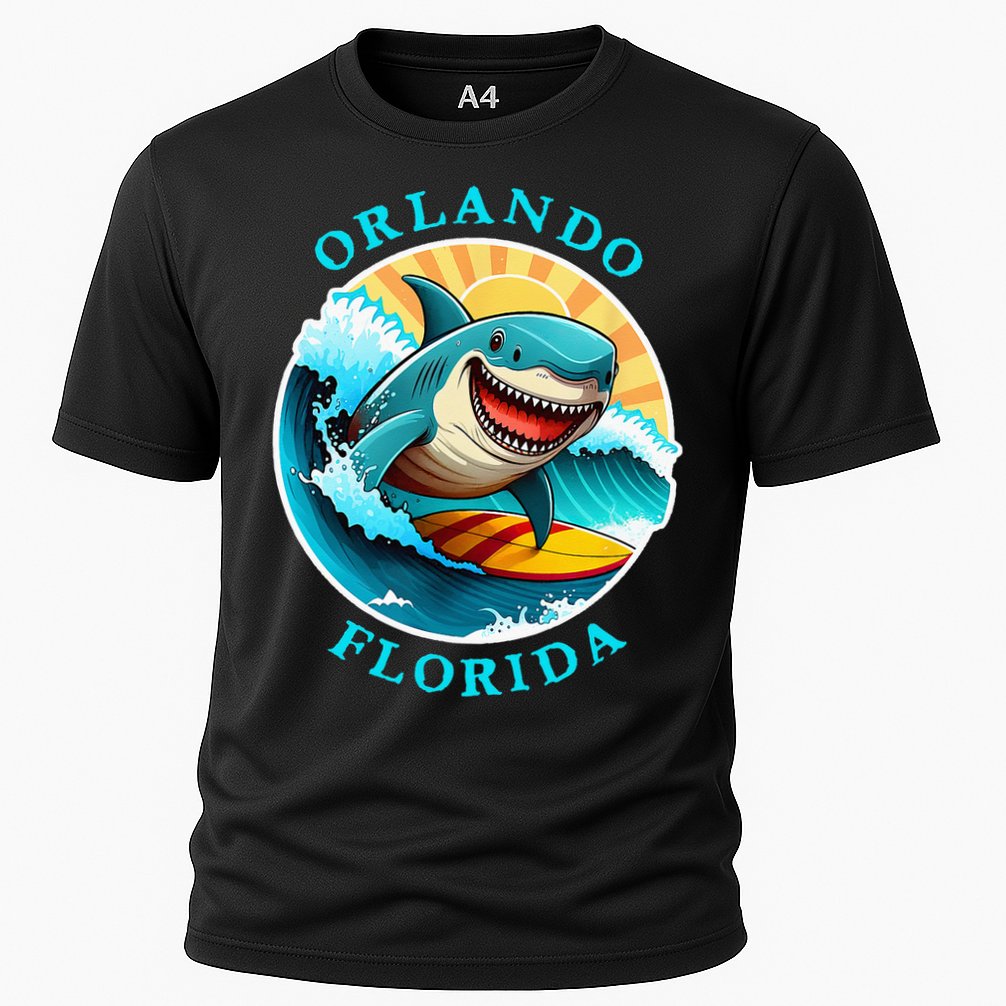 Orlando Florida Happy Surfing Shark Souvenir Cooling Performance Crew T-Shirt