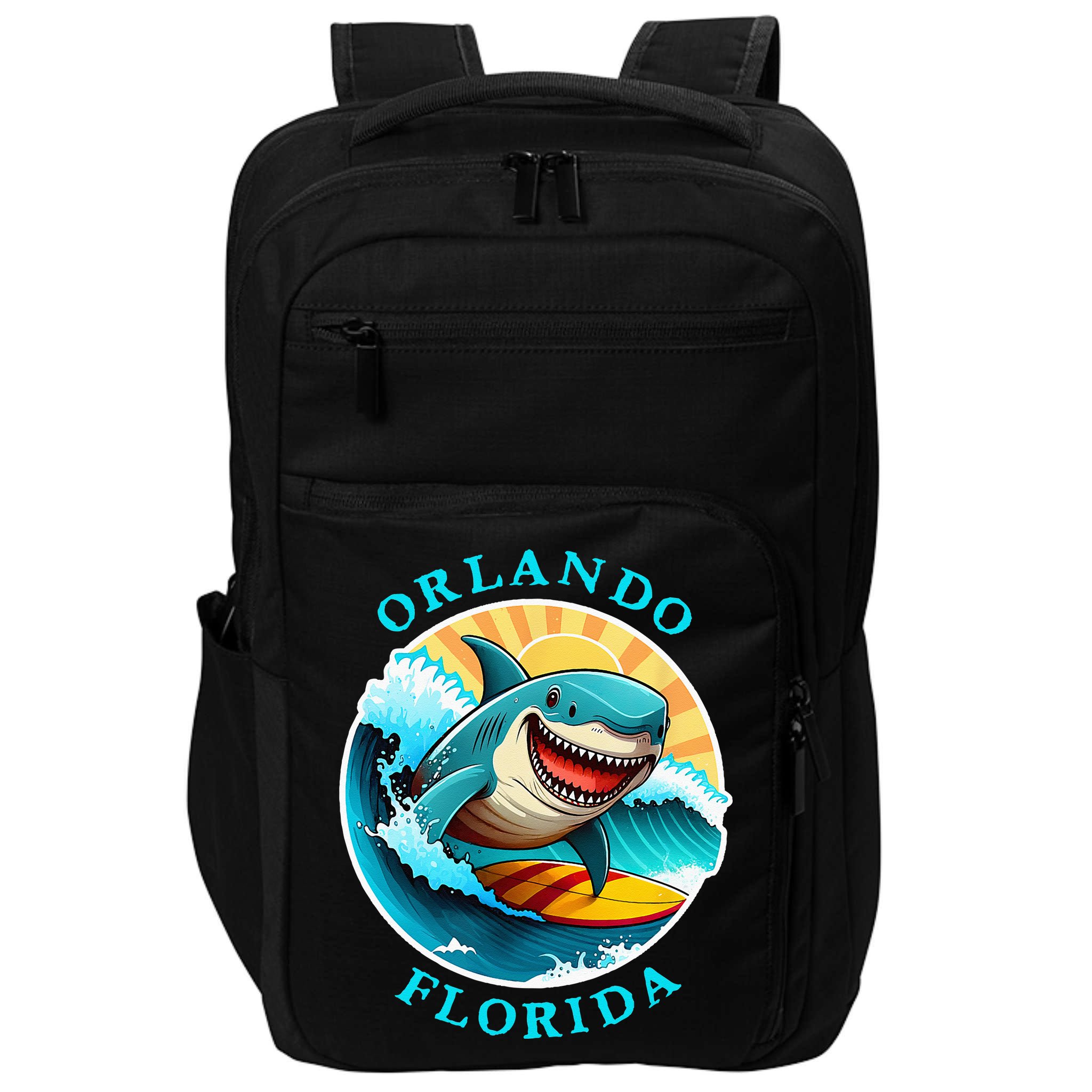 Orlando Florida Happy Surfing Shark Souvenir Impact Tech Backpack