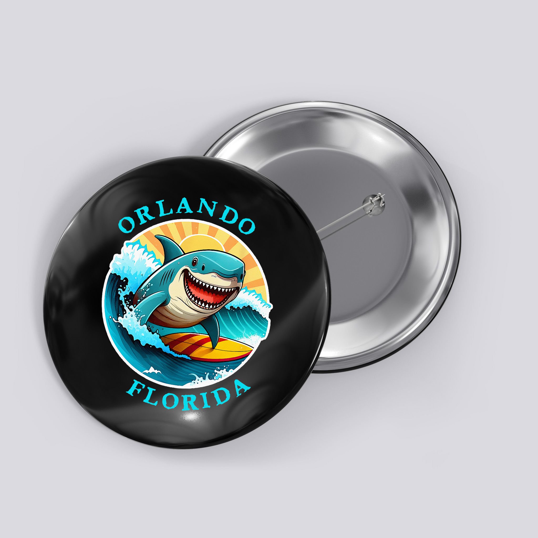 Orlando Florida Happy Surfing Shark Souvenir Button