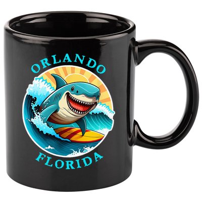 Orlando Florida Happy Surfing Shark Souvenir 11oz C Handle Ceramic Mug