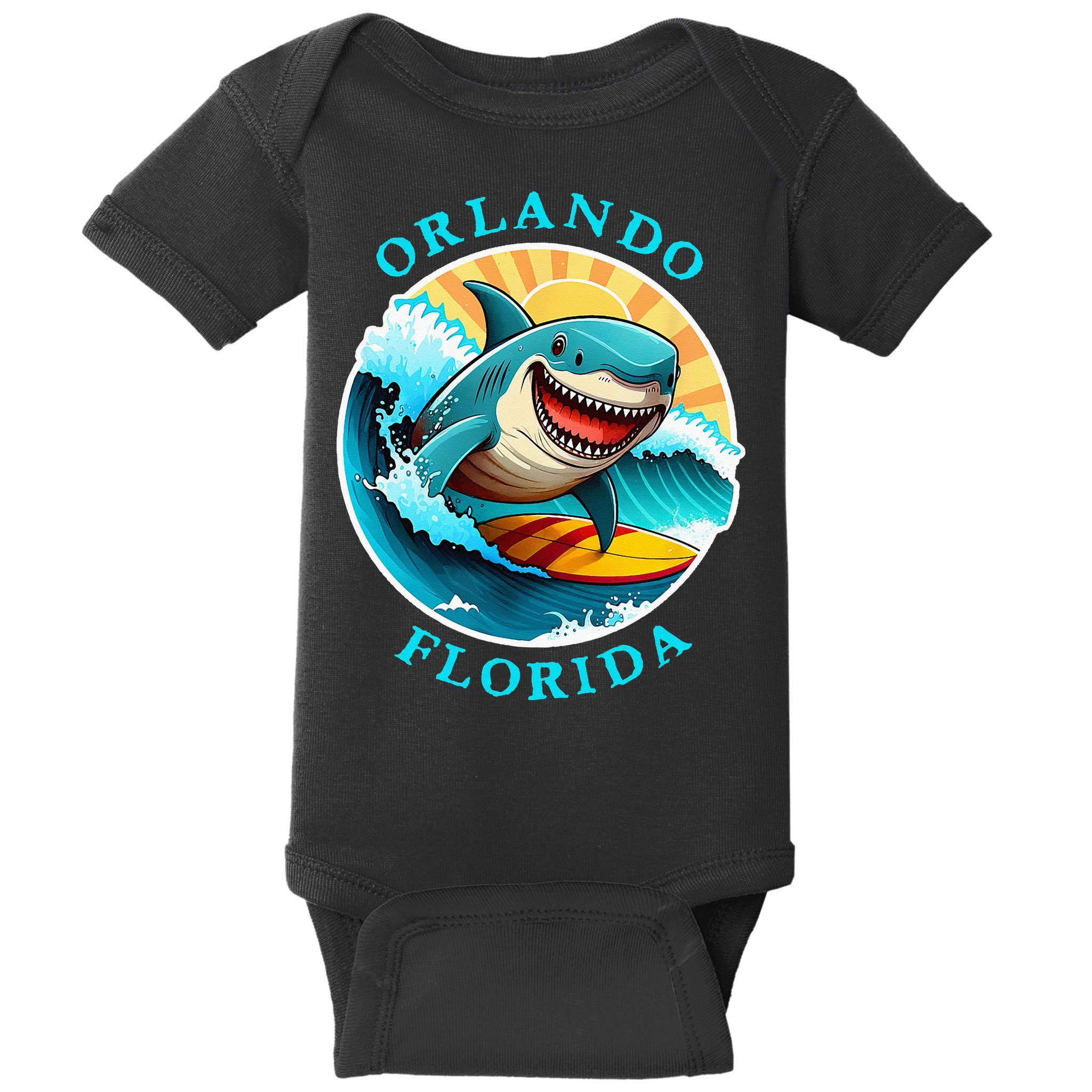 Orlando Florida Happy Surfing Shark Souvenir Baby Bodysuit