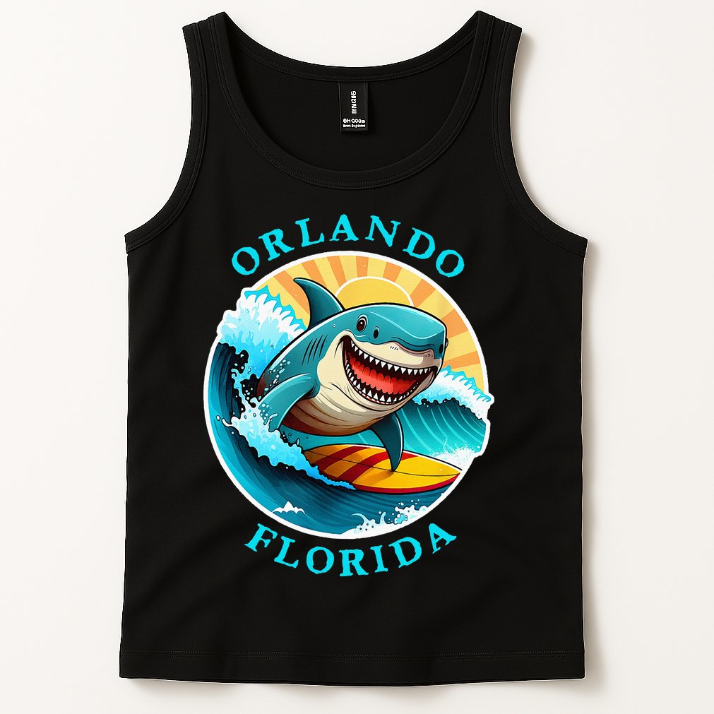 Orlando Florida Happy Surfing Shark Souvenir Tank Top