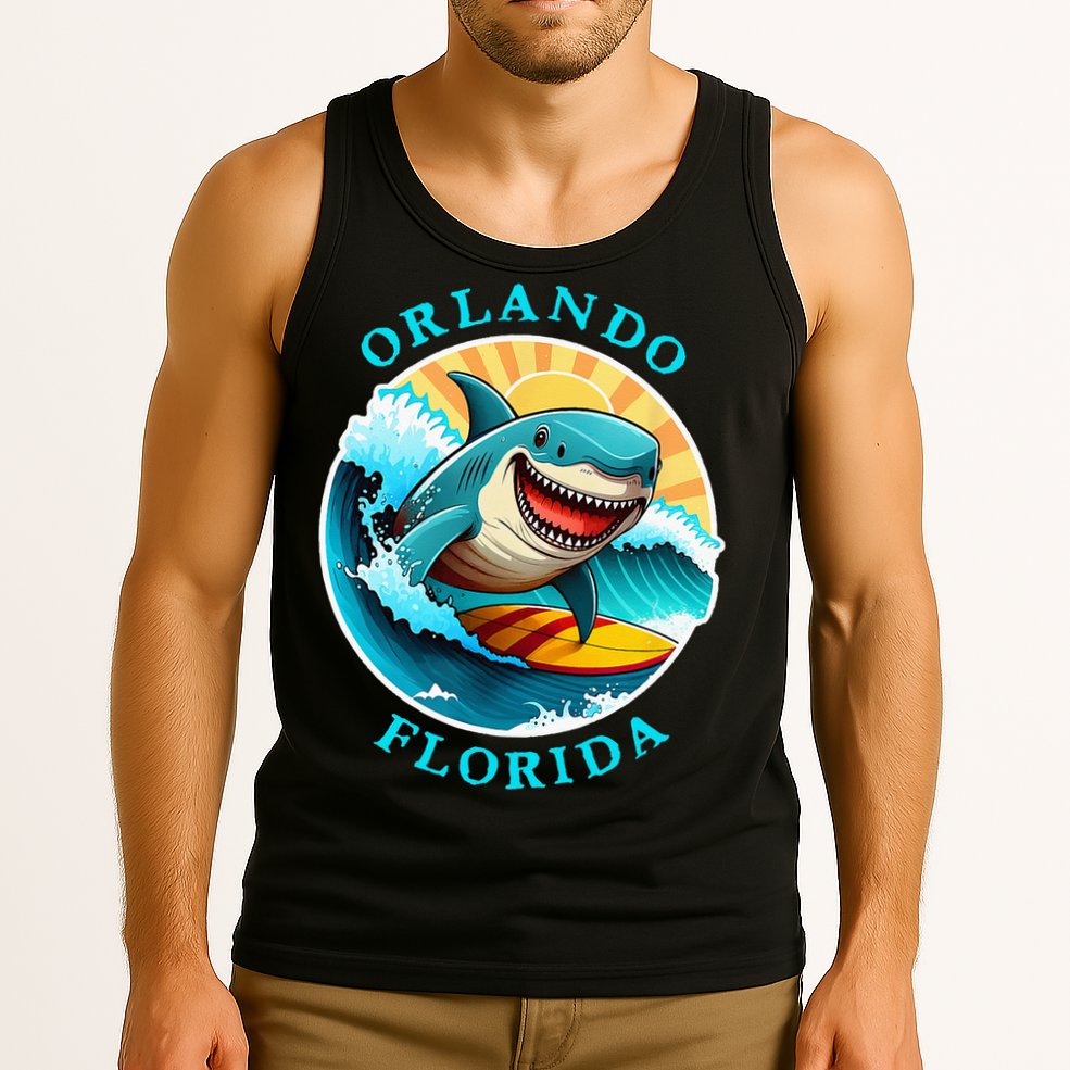 Orlando Florida Happy Surfing Shark Souvenir Tank Top