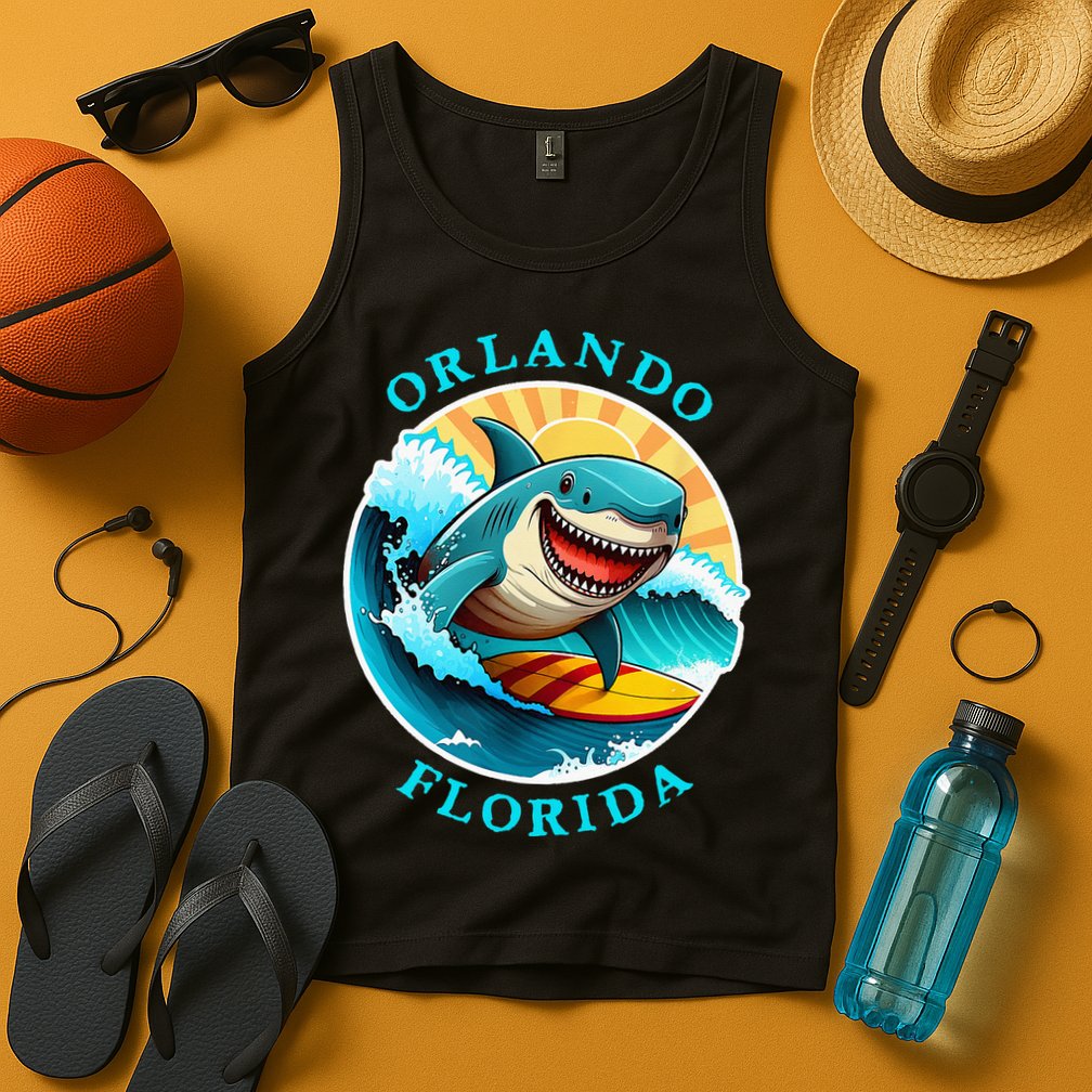 Orlando Florida Happy Surfing Shark Souvenir Tank Top