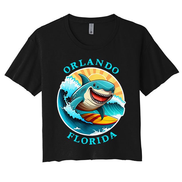 Orlando Florida Happy Surfing Shark Souvenir Crop Top