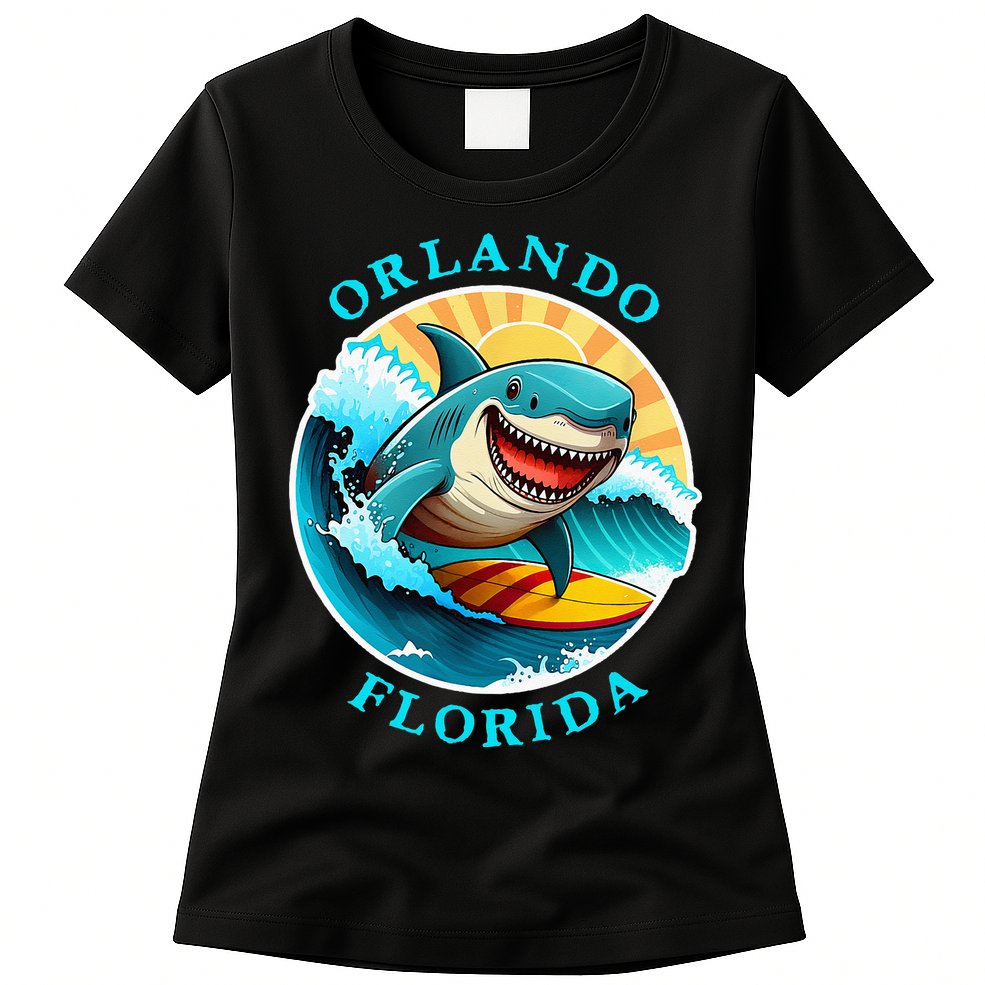Orlando Florida Happy Surfing Shark Souvenir Womens T-Shirt