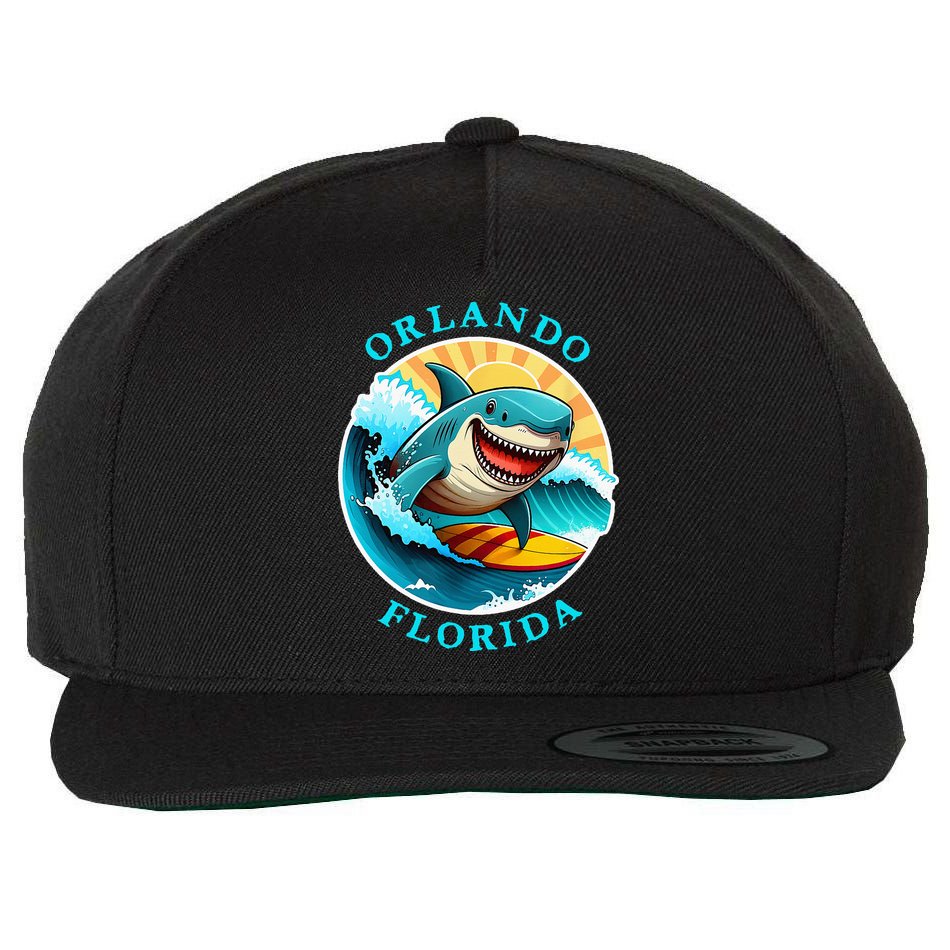 Orlando Florida Happy Surfing Shark Souvenir Wool Snapback Cap