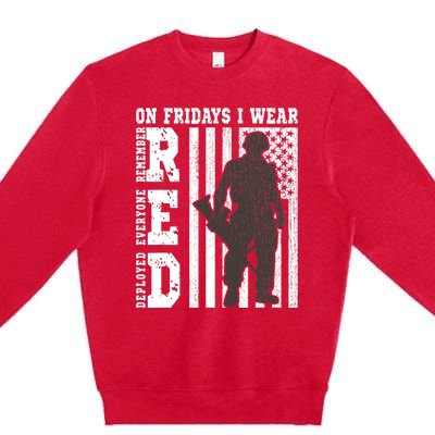 On Fridays I Wear Red USA Support American Troops Premium Crewneck Sweatshirt