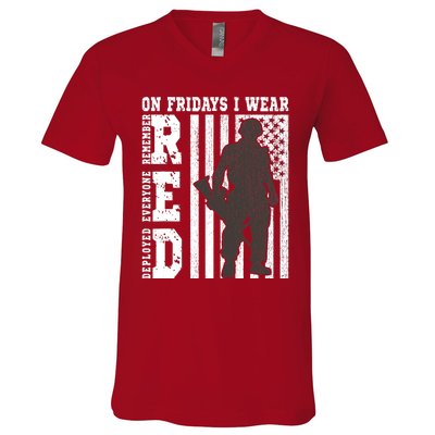 On Fridays I Wear Red USA Support American Troops V-Neck T-Shirt