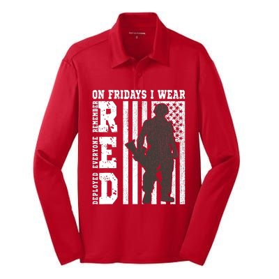 On Fridays I Wear Red USA Support American Troops Silk Touch Performance Long Sleeve Polo