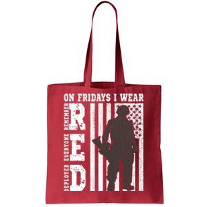 On Fridays I Wear Red USA Support American Troops Tote Bag