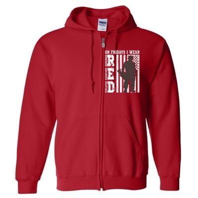 On Fridays I Wear Red USA Support American Troops Full Zip Hoodie