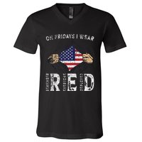 On Fridays I Wear Red USA Support American Troops V-Neck T-Shirt