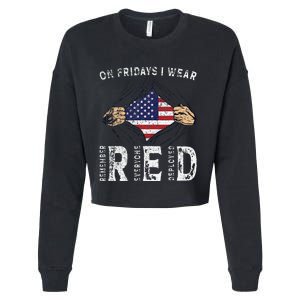 On Fridays I Wear Red USA Support American Troops Cropped Pullover Crew