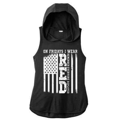 On Fridays I Wear Red USA Support American Troops Ladies PosiCharge Tri-Blend Wicking Draft Hoodie Tank