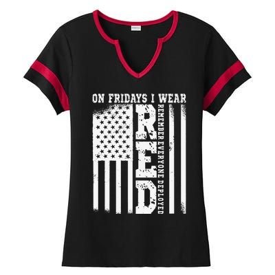 On Fridays I Wear Red USA Support American Troops Ladies Halftime Notch Neck Tee