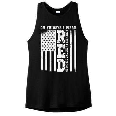 On Fridays I Wear Red USA Support American Troops Ladies PosiCharge Tri-Blend Wicking Tank