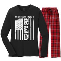 On Fridays I Wear Red USA Support American Troops Women's Long Sleeve Flannel Pajama Set 