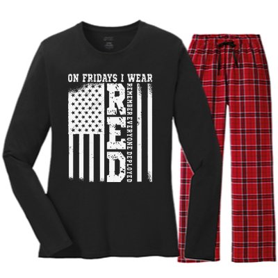 On Fridays I Wear Red USA Support American Troops Women's Long Sleeve Flannel Pajama Set 