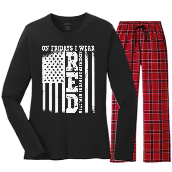 On Fridays I Wear Red USA Support American Troops Women's Long Sleeve Flannel Pajama Set 