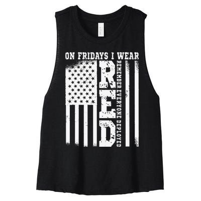 On Fridays I Wear Red USA Support American Troops Women's Racerback Cropped Tank