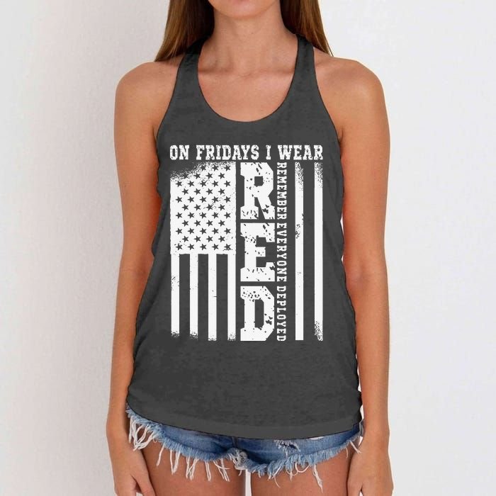 On Fridays I Wear Red USA Support American Troops Women's Knotted Racerback Tank