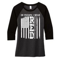 On Fridays I Wear Red USA Support American Troops Women's Tri-Blend 3/4-Sleeve Raglan Shirt