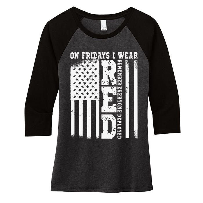 On Fridays I Wear Red USA Support American Troops Women's Tri-Blend 3/4-Sleeve Raglan Shirt