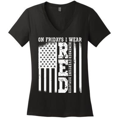 On Fridays I Wear Red USA Support American Troops Women's V-Neck T-Shirt