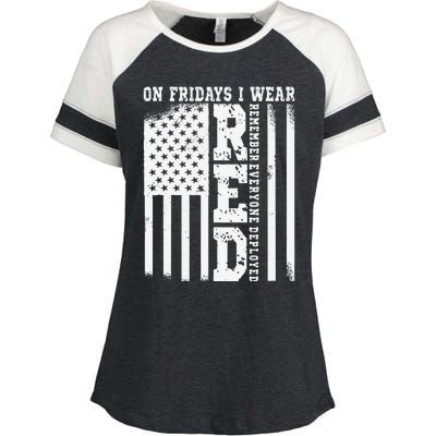 On Fridays I Wear Red USA Support American Troops Enza Ladies Jersey Colorblock Tee