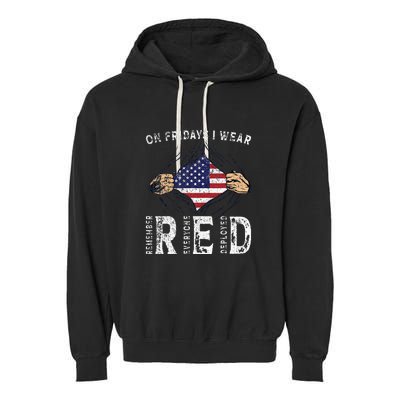 On Fridays I Wear Red USA Support Garment-Dyed Fleece Hoodie