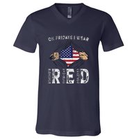 On Fridays I Wear Red USA Support V-Neck T-Shirt