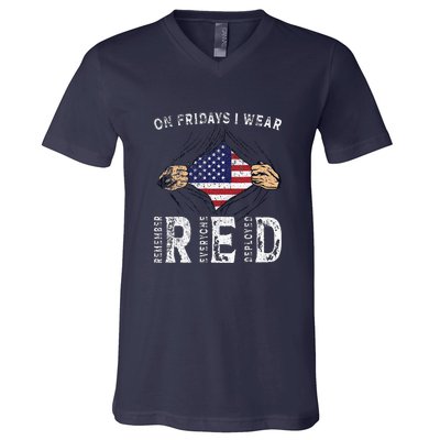 On Fridays I Wear Red USA Support V-Neck T-Shirt