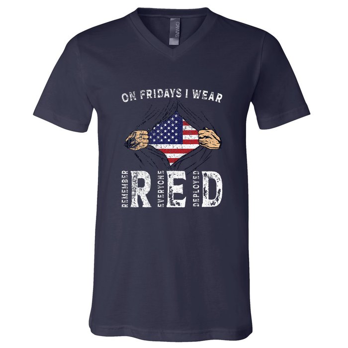 On Fridays I Wear Red USA Support V-Neck T-Shirt