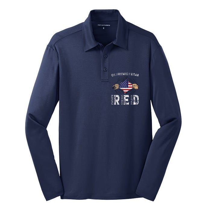 On Fridays I Wear Red USA Support Silk Touch Performance Long Sleeve Polo