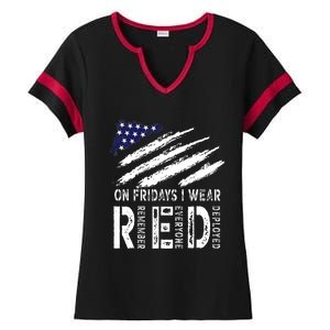 On Fridays I Wear Red USA Flag Support American Troops Ladies Halftime Notch Neck Tee