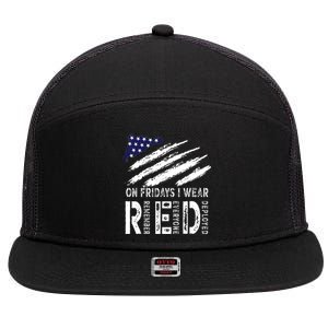 On Fridays I Wear Red USA Flag Support American Troops 7 Panel Mesh Trucker Snapback Hat