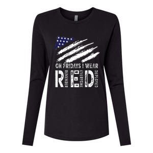 On Fridays I Wear Red USA Flag Support American Troops Womens Cotton Relaxed Long Sleeve T-Shirt