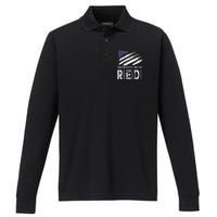 On Fridays I Wear Red USA Flag Support American Troops Performance Long Sleeve Polo