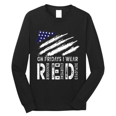 On Fridays I Wear Red USA Flag Support American Troops Long Sleeve Shirt