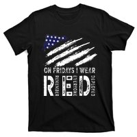 On Fridays I Wear Red USA Flag Support American Troops T-Shirt