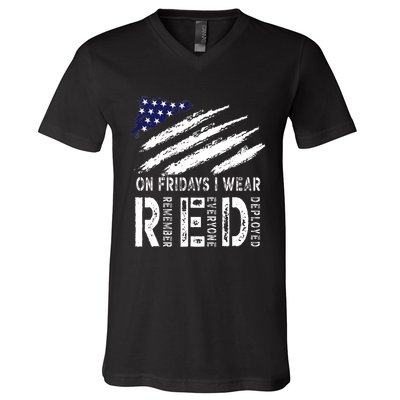 On Fridays I Wear Red USA Flag Support American Troops V-Neck T-Shirt