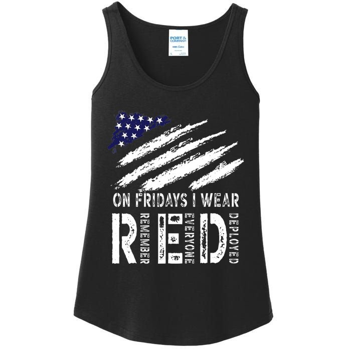 On Fridays I Wear Red USA Flag Support American Troops Ladies Essential Tank