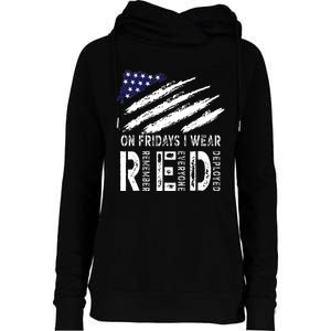 On Fridays I Wear Red USA Flag Support American Troops Womens Funnel Neck Pullover Hood