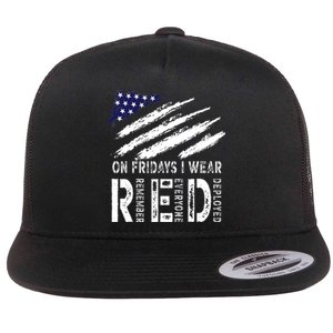 On Fridays I Wear Red USA Flag Support American Troops Flat Bill Trucker Hat