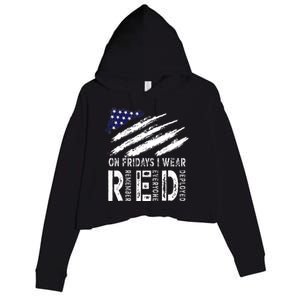 On Fridays I Wear Red USA Flag Support American Troops Crop Fleece Hoodie