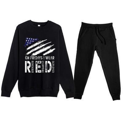 On Fridays I Wear Red USA Flag Support American Troops Premium Crewneck Sweatsuit Set